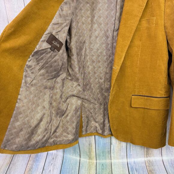 Tasso Elba Corduroy Blazer Tan Camel Medium Sports Coat Leather Buttons Jacket - Picture 4 of 10
